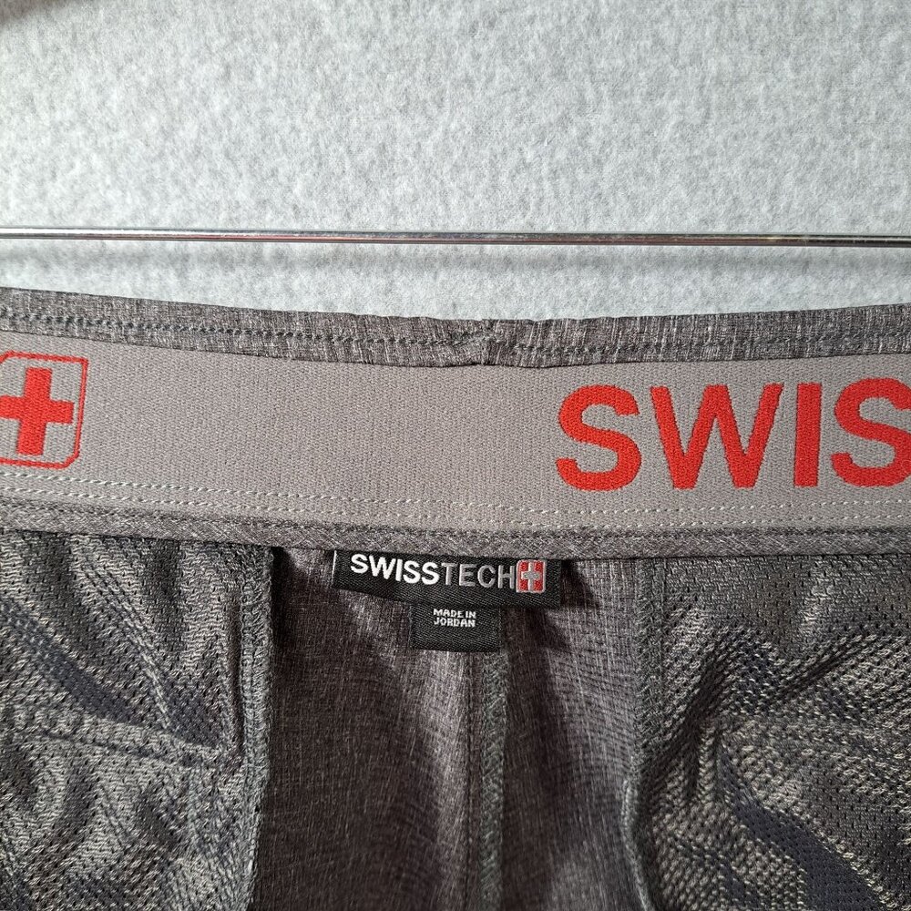 SwissTech Mens 42 Shorts Flat Front Gray Poly Elastic Waistband Pockets Stretch - Picture 2 of 15